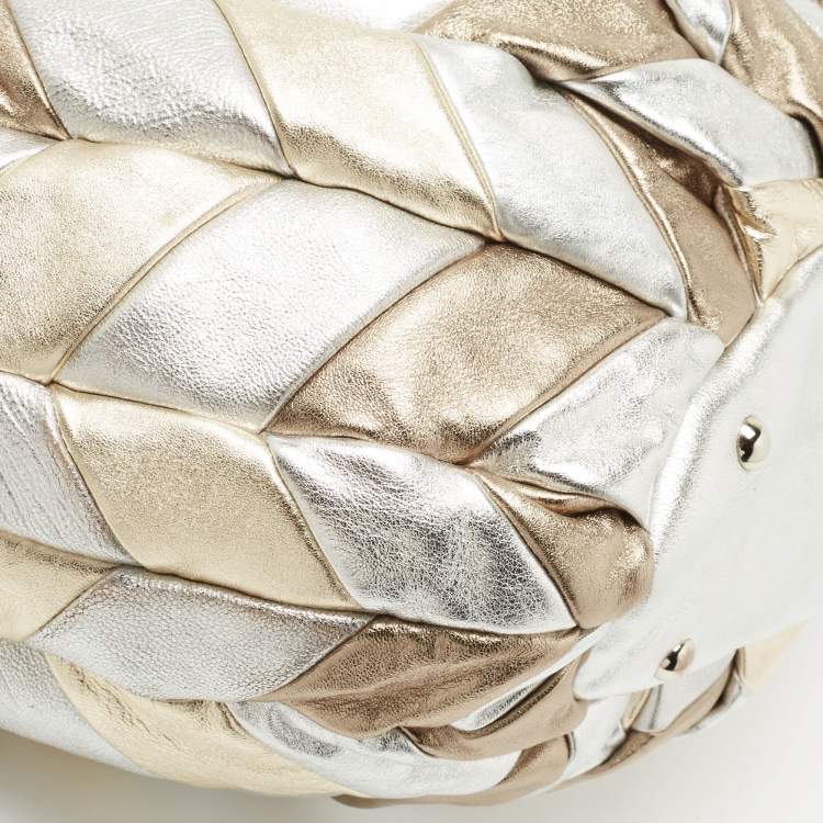 Pre Owned Miu Miu Silver/Gold Patchwork Leather Harlequin Tote