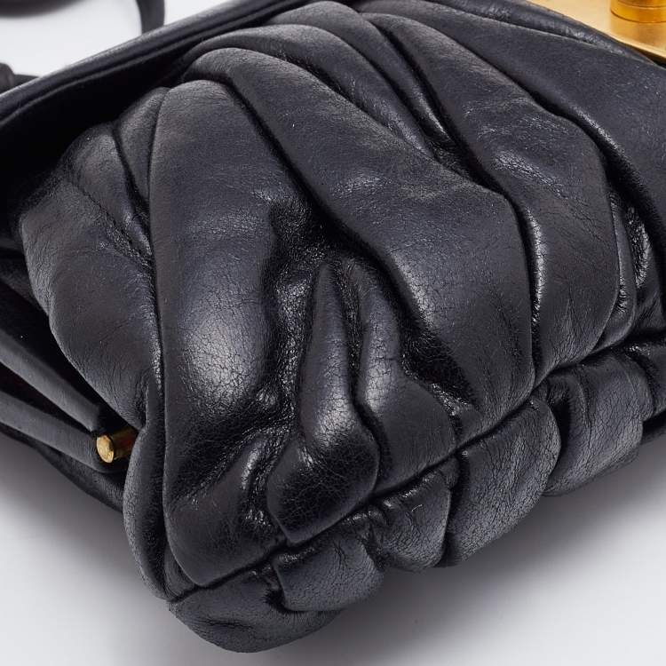 Pre Owned Miu Miu Black Matelasse Leather Pushlock Clutch Bag