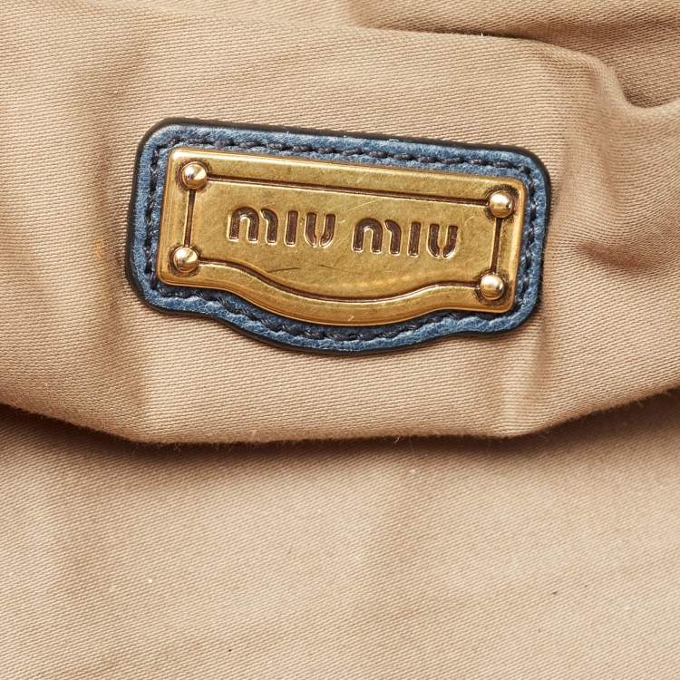 Pre Owned Miu Miu Blue Leather Studded Heart Charm Top Handle Bag