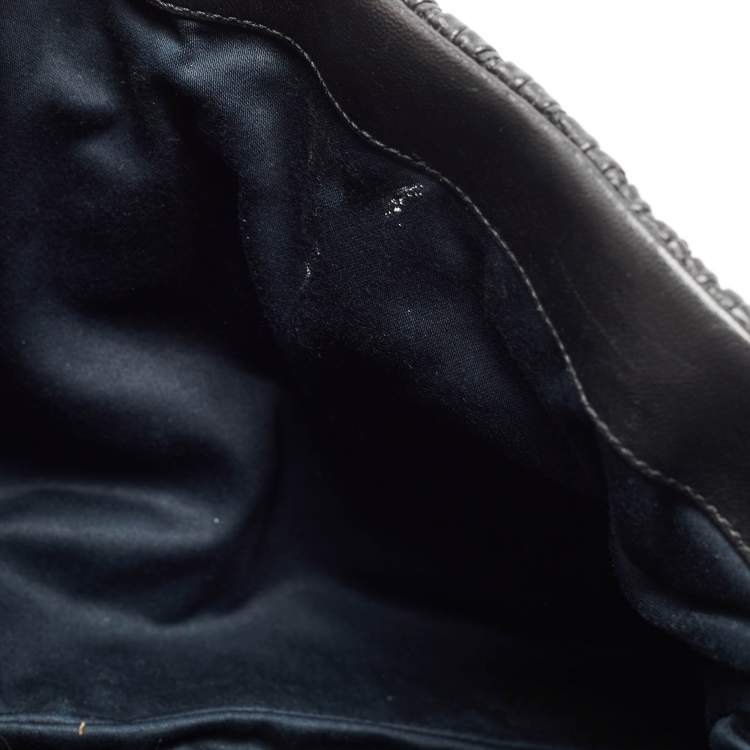 Pre Owned Miu Miu Black Matelassé Leather Crystal Flap Shoulder Bag
