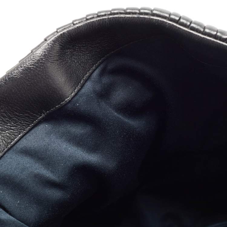 Pre Owned Miu Miu Black Matelassé Leather Crystal Flap Shoulder Bag