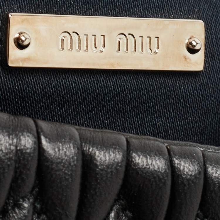 Pre Owned Miu Miu Black Matelassé Leather Crystal Flap Shoulder Bag