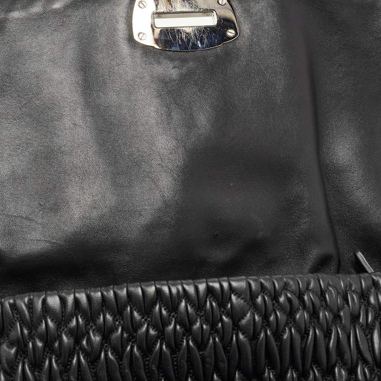 Pre Owned Miu Miu Black Matelassé Leather Crystal Flap Shoulder Bag