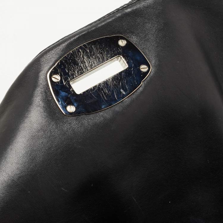 Pre Owned Miu Miu Black Matelassé Leather Crystal Flap Shoulder Bag
