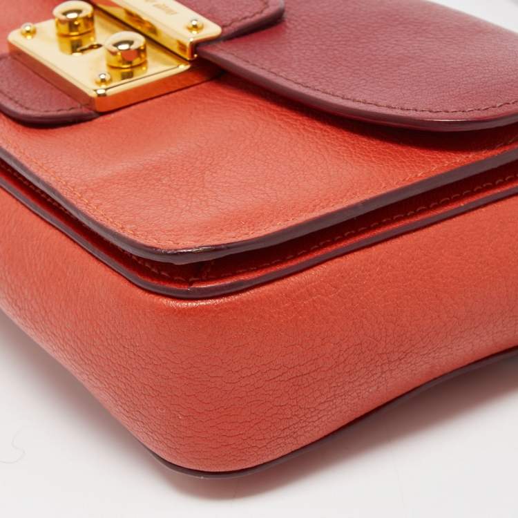 Pre Owned Miu Miu Orange/Red Madras Leather Pushlock Flap Chain Shoulder Bag