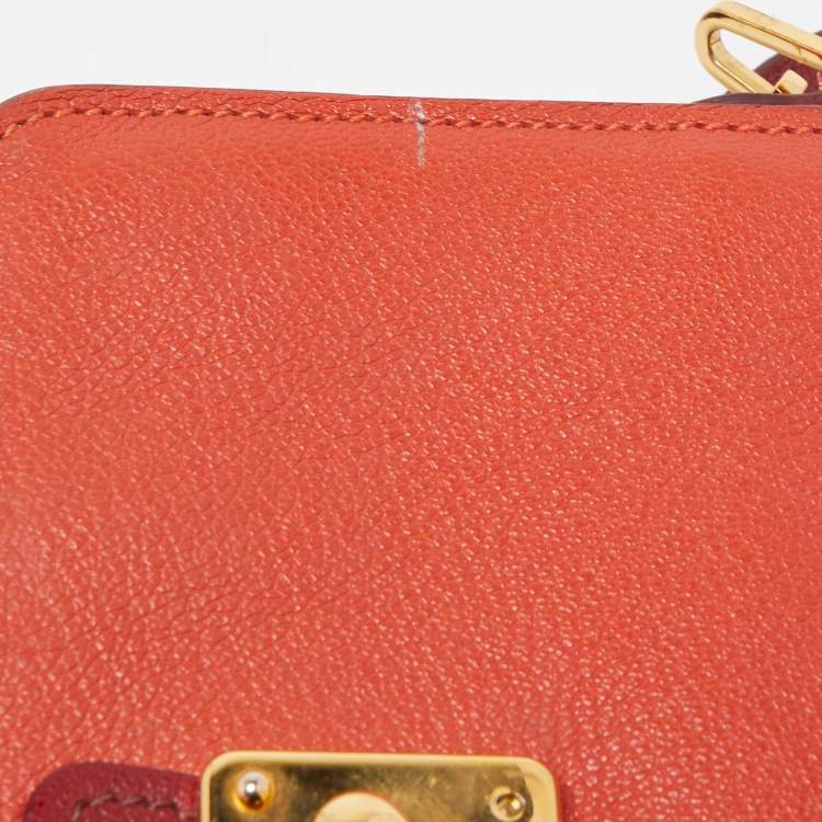 Pre Owned Miu Miu Orange/Red Madras Leather Pushlock Flap Chain Shoulder Bag