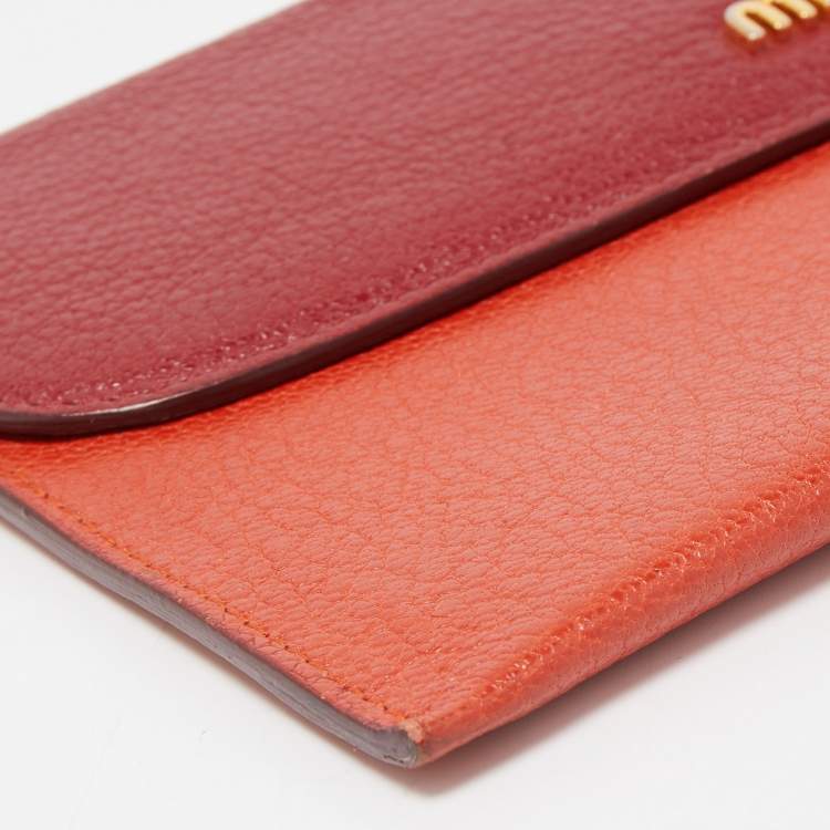 Pre Owned Miu Miu Orange/Red Madras Leather Flap Slim Pouch