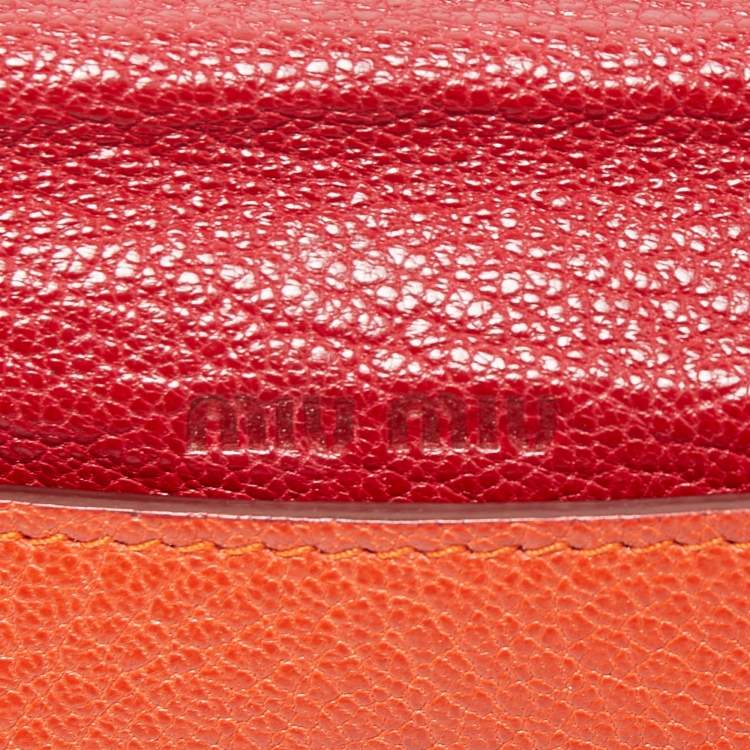 Pre Owned Miu Miu Orange/Red Madras Leather Flap Slim Pouch