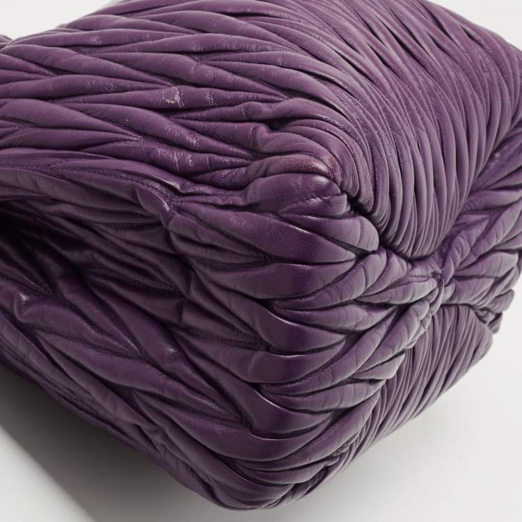Pre Owned Miu Miu Purple Matelassé Leather Tote