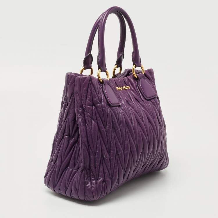 Pre Owned Miu Miu Purple Matelassé Leather Tote