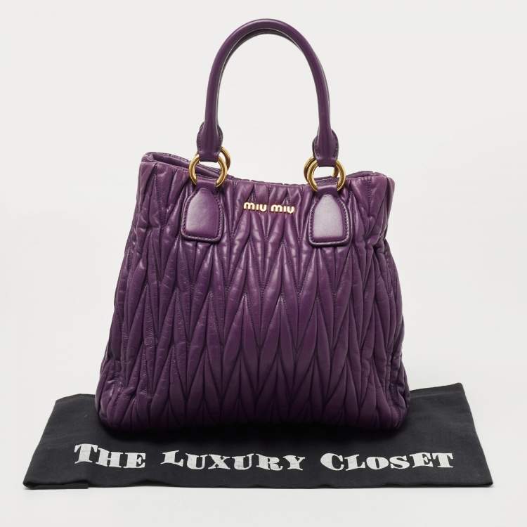 Pre Owned Miu Miu Purple Matelassé Leather Tote