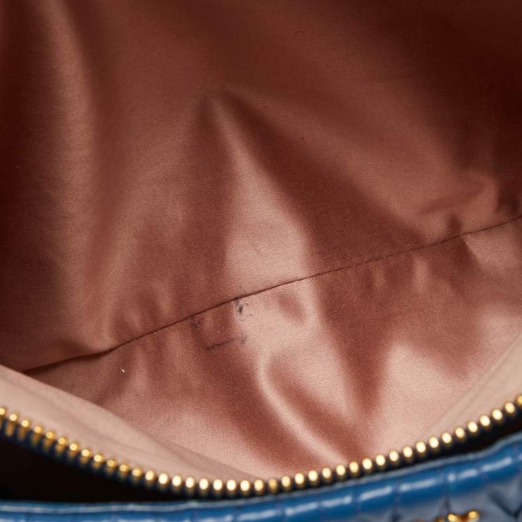 Pre Owned Miu Miu Blue Matelasse Leather Top Zip Tote