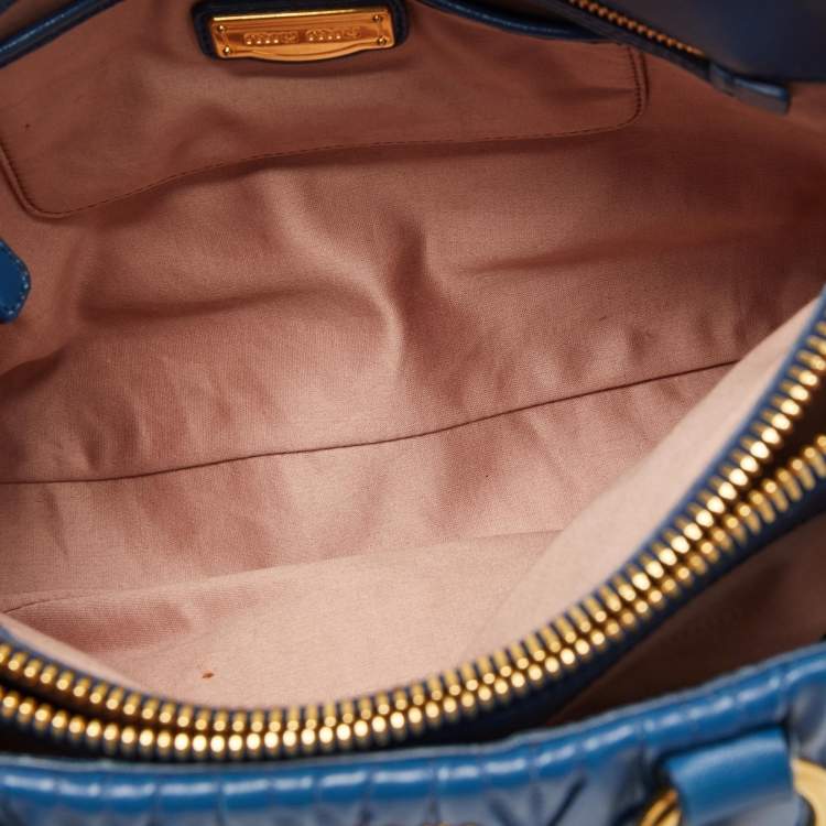 Pre Owned Miu Miu Blue Matelasse Leather Top Zip Tote