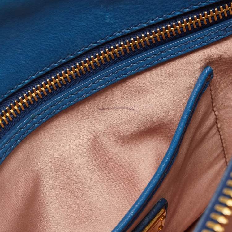 Pre Owned Miu Miu Blue Matelasse Leather Top Zip Tote