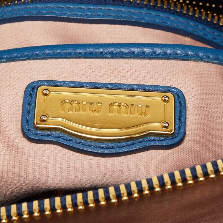 Pre Owned Miu Miu Blue Matelasse Leather Top Zip Tote