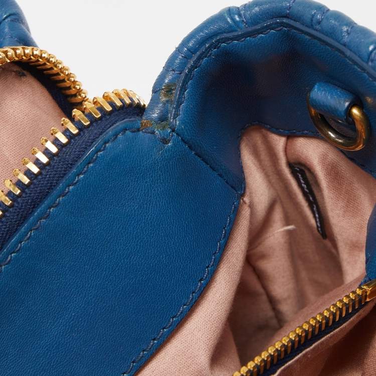 Pre Owned Miu Miu Blue Matelasse Leather Top Zip Tote