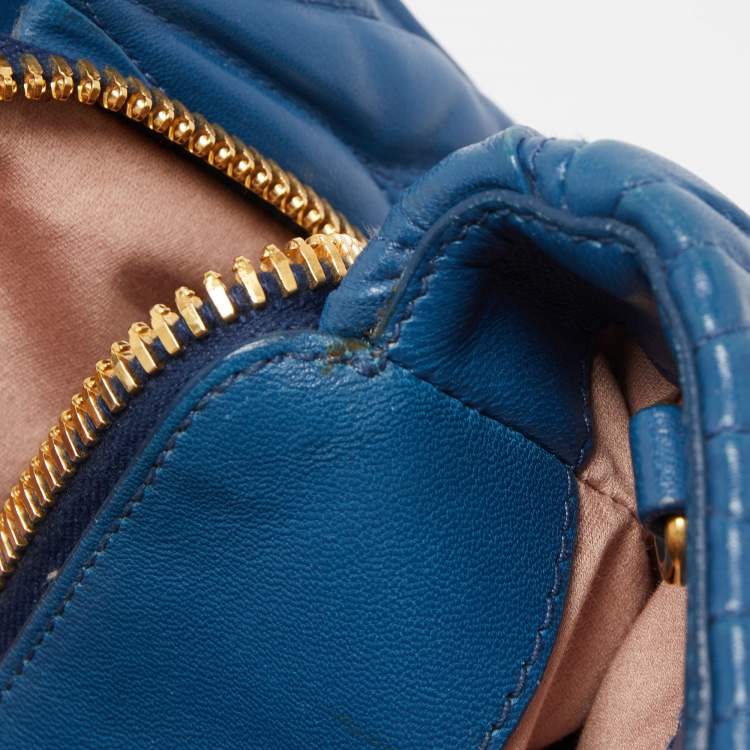 Pre Owned Miu Miu Blue Matelasse Leather Top Zip Tote