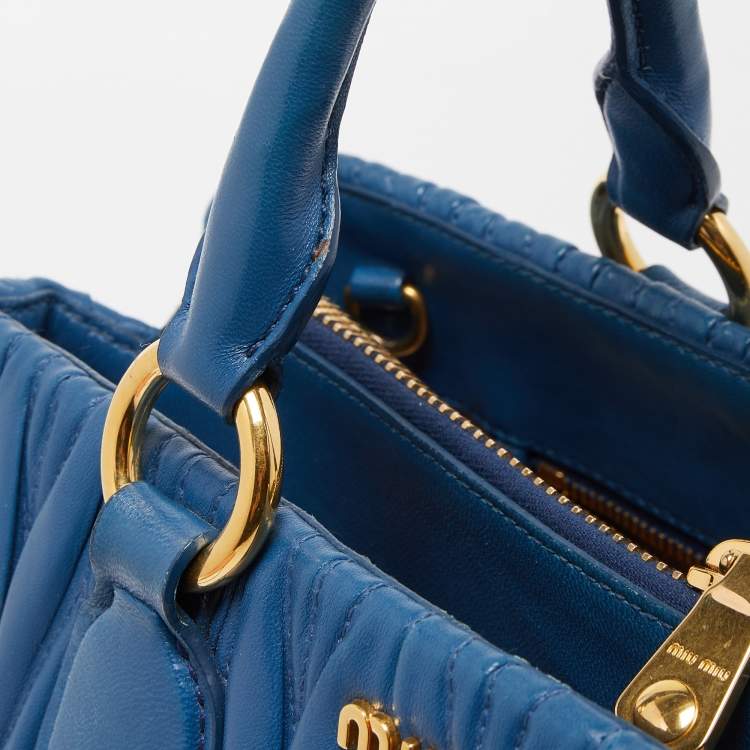 Pre Owned Miu Miu Blue Matelasse Leather Top Zip Tote