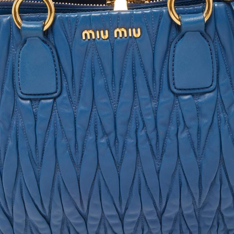 Pre Owned Miu Miu Blue Matelasse Leather Top Zip Tote