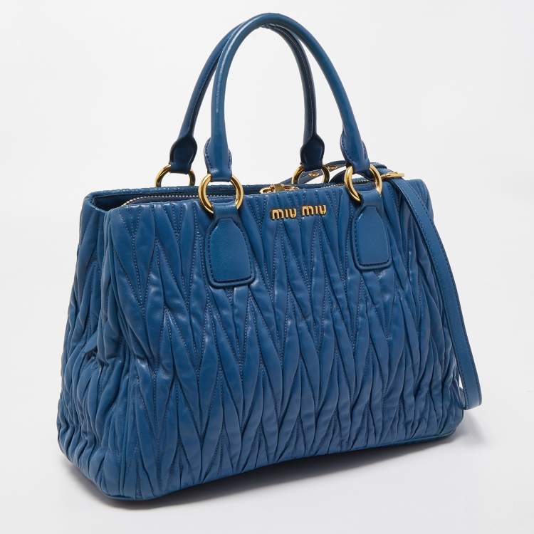 Pre Owned Miu Miu Blue Matelasse Leather Top Zip Tote