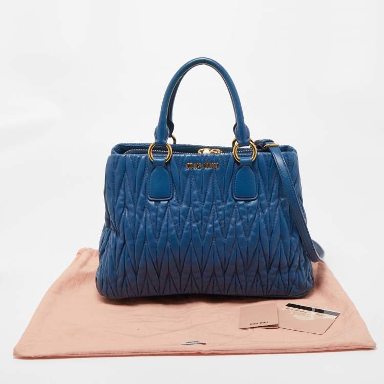 Pre Owned Miu Miu Blue Matelasse Leather Top Zip Tote