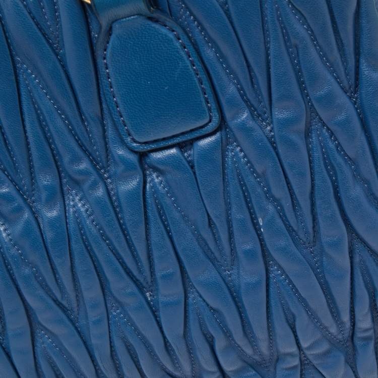 Pre Owned Miu Miu Blue Matelasse Leather Top Zip Tote