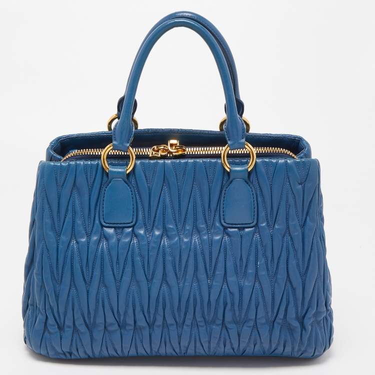 Pre Owned Miu Miu Blue Matelasse Leather Top Zip Tote
