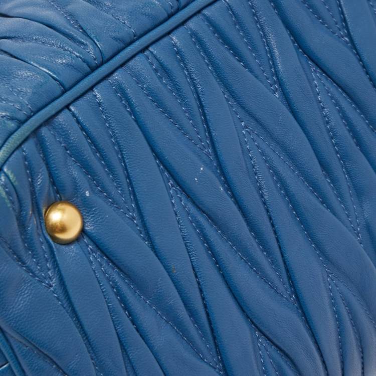 Pre Owned Miu Miu Blue Matelasse Leather Top Zip Tote