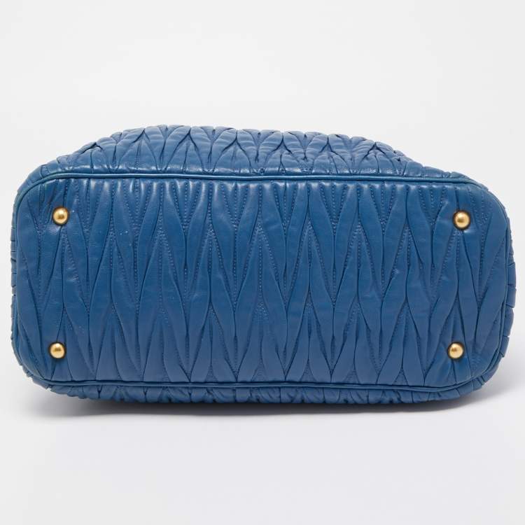 Pre Owned Miu Miu Blue Matelasse Leather Top Zip Tote