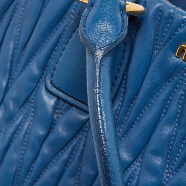 Pre Owned Miu Miu Blue Matelasse Leather Top Zip Tote