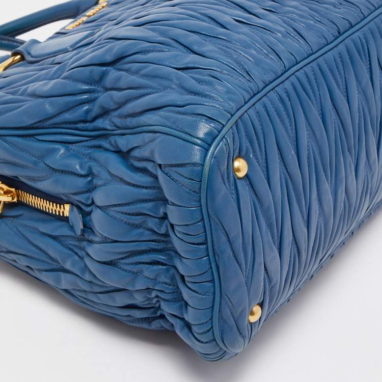 Pre Owned Miu Miu Blue Matelasse Leather Top Zip Tote