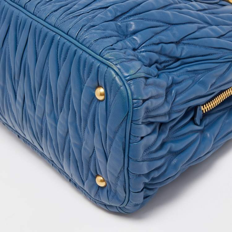 Pre Owned Miu Miu Blue Matelasse Leather Top Zip Tote