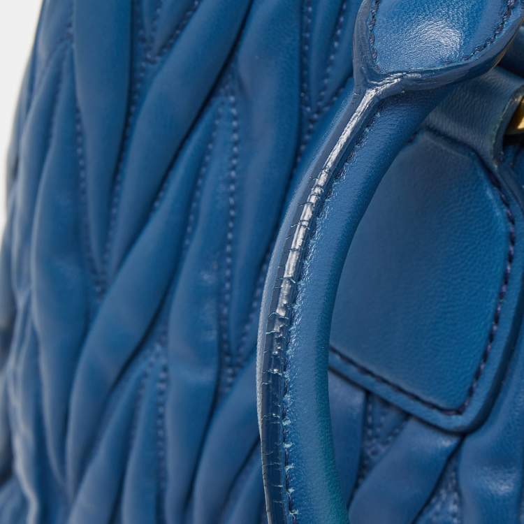 Pre Owned Miu Miu Blue Matelasse Leather Top Zip Tote