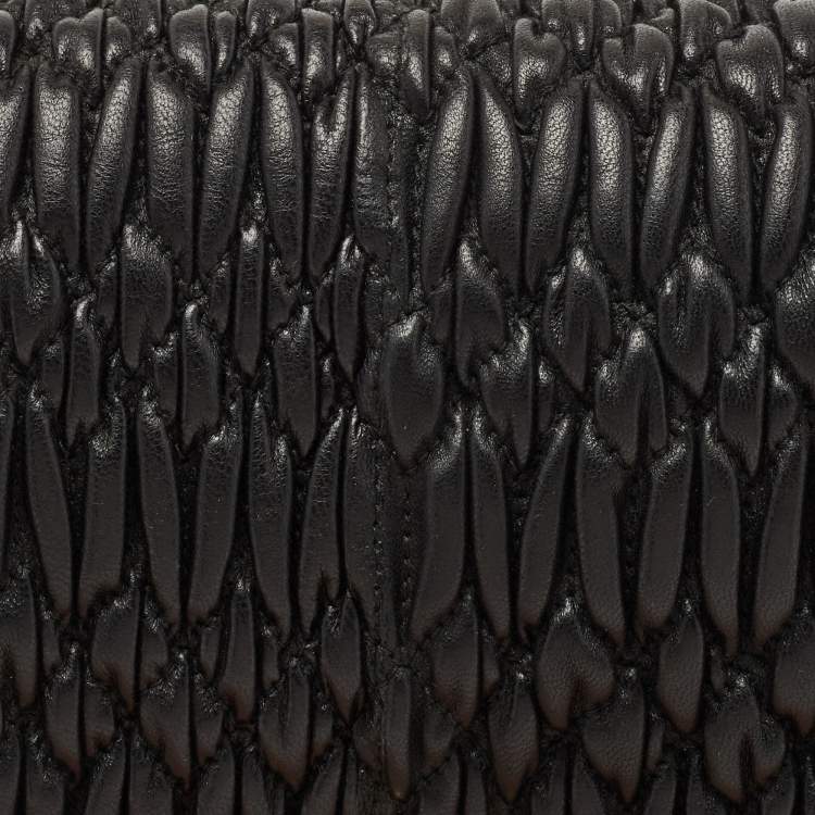 Pre Owned Miu Miu Black Matelassé Leather Crystal Flap Shoulder Bag