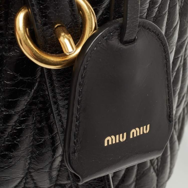 Pre Owned Miu Miu Black Matelassé Leather Bow Tote