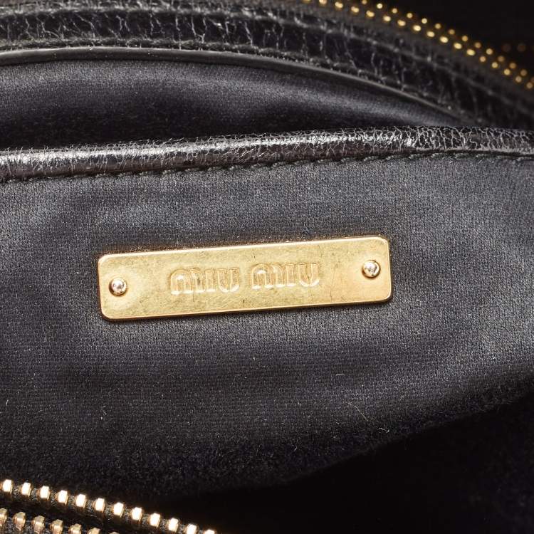 Pre Owned Miu Miu Black Matelassé Leather Bow Tote