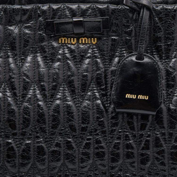 Pre Owned Miu Miu Black Matelassé Leather Bow Tote