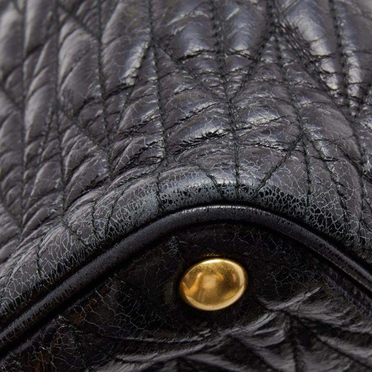 Pre Owned Miu Miu Black Matelassé Leather Bow Tote
