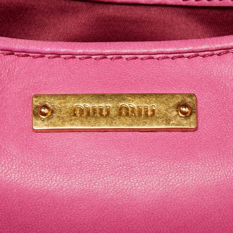 Pre Owned Miu Miu Fuchsia Matelasse Leather Zip Satchel