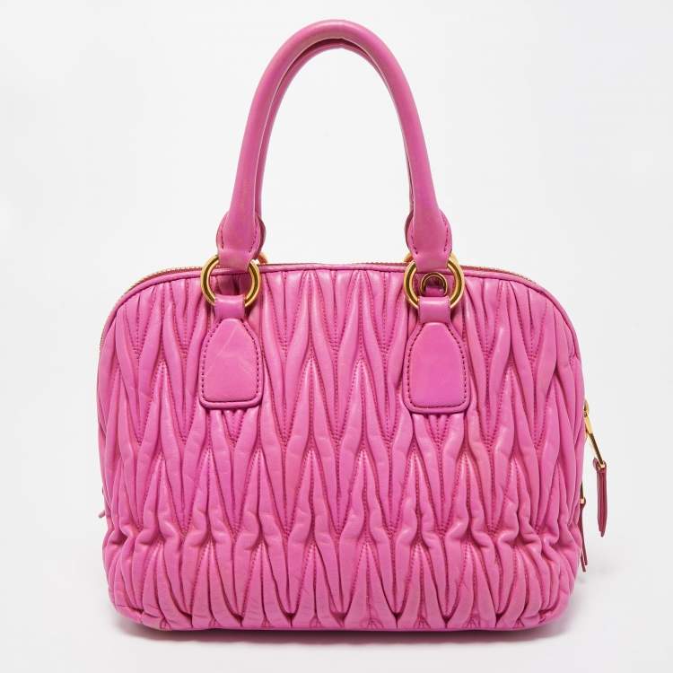 Pre Owned Miu Miu Fuchsia Matelasse Leather Zip Satchel