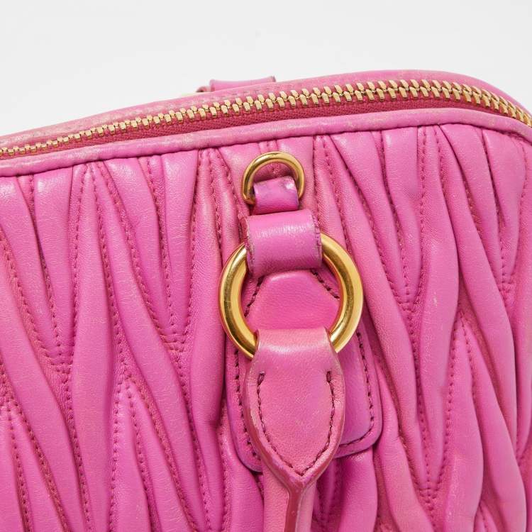 Pre Owned Miu Miu Fuchsia Matelasse Leather Zip Satchel