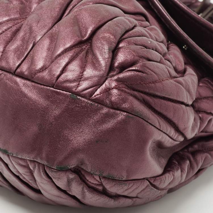 Pre Owned Miu Miu Metallic Purple Matelasse Lux Leather Coffer Hobo
