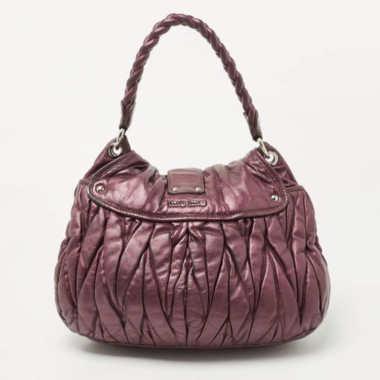 Pre Owned Miu Miu Metallic Purple Matelasse Lux Leather Coffer Hobo