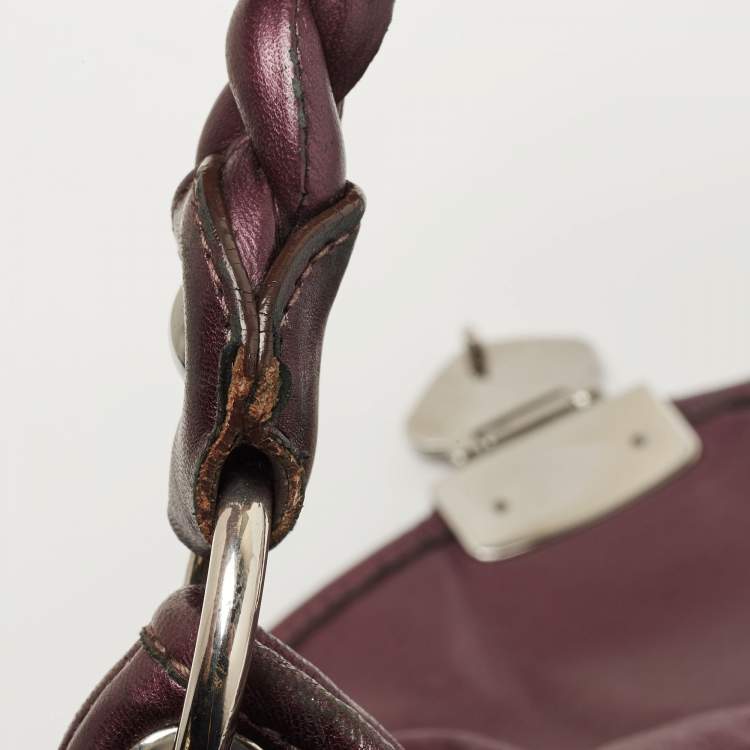 Pre Owned Miu Miu Metallic Purple Matelasse Lux Leather Coffer Hobo