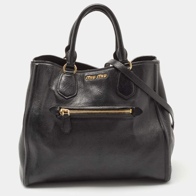 Pre Owned Miu Miu Black Madras Leather Zip Tote