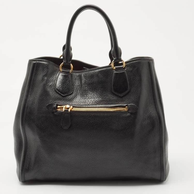 Pre Owned Miu Miu Black Madras Leather Zip Tote