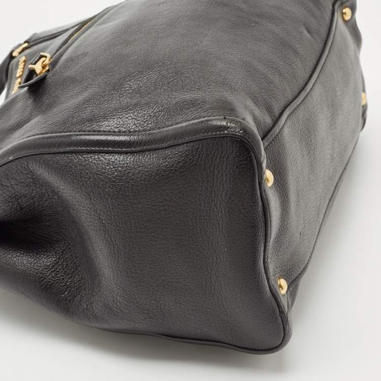 Pre Owned Miu Miu Black Madras Leather Zip Tote