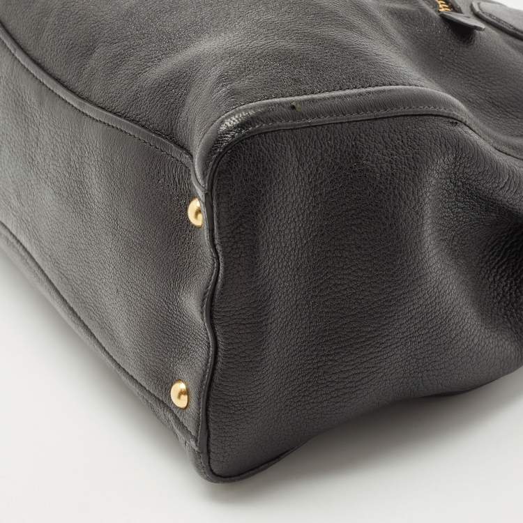 Pre Owned Miu Miu Black Madras Leather Zip Tote