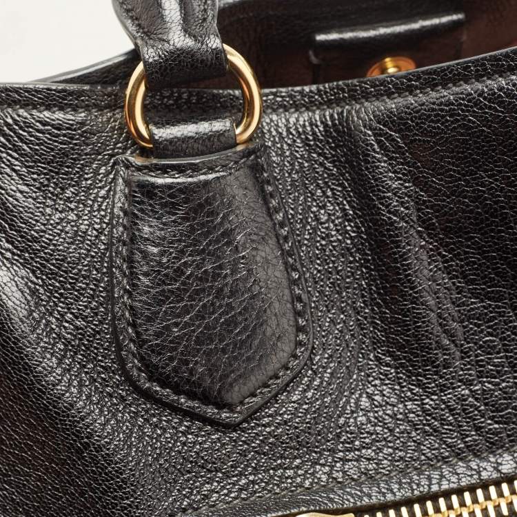 Pre Owned Miu Miu Black Madras Leather Zip Tote