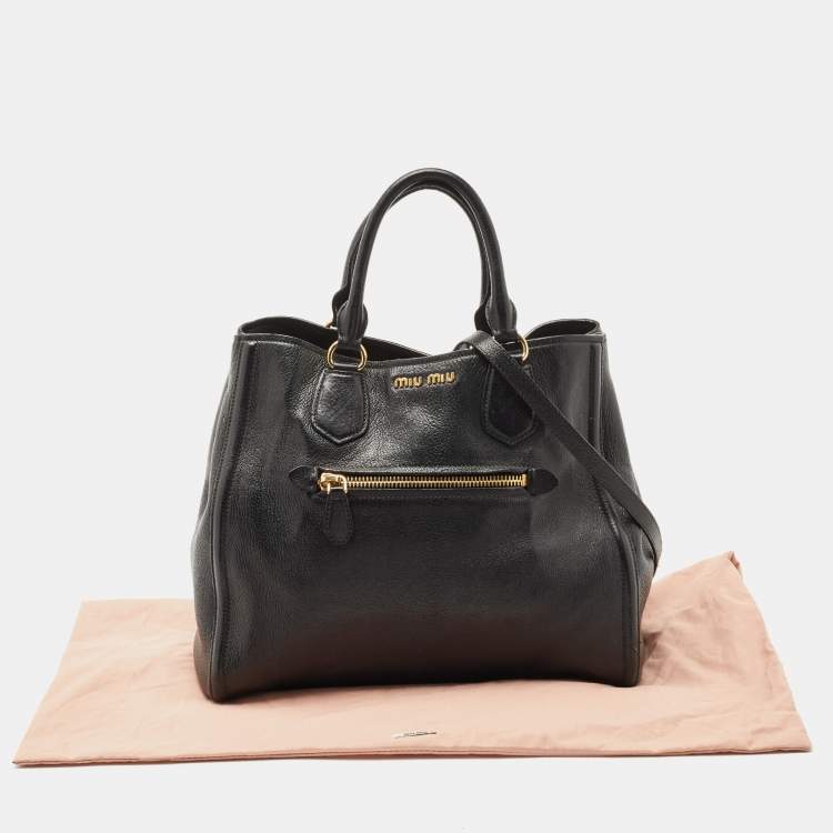 Pre Owned Miu Miu Black Madras Leather Zip Tote